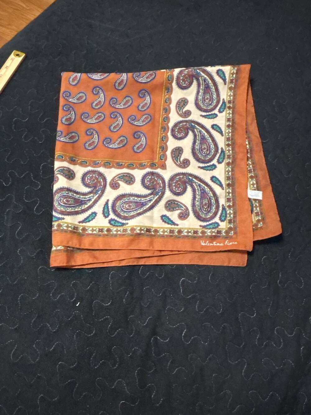 Vintage Valentina Fiore Orange Paisley Square Scarf Bandana